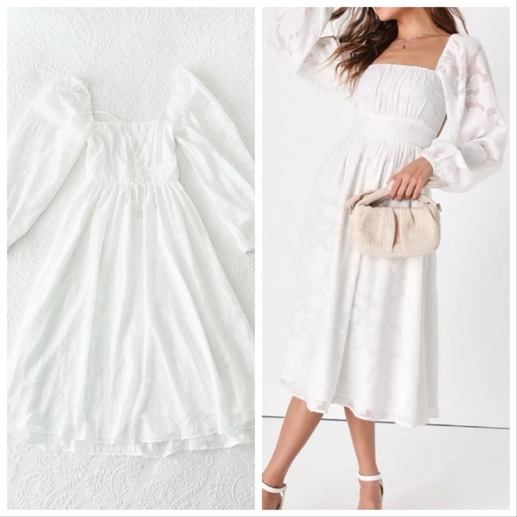 NWOT Lulus Flirtatious Nature White Floral Jacquard Lace-Up Midi Dress Small - Picture 1 of 7
